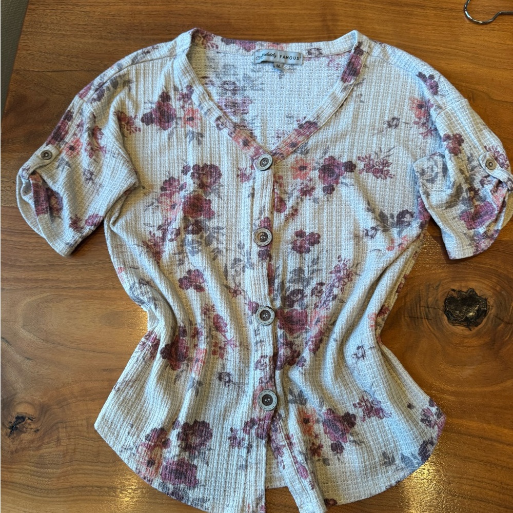 Absolutely Famous Floral Button-Down Shirt - Cream and Pink